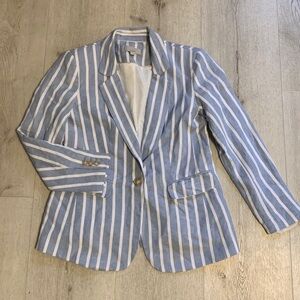 LOFT Blue and White Striped Blazer linen blend size 2 women’s career‎ classic